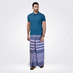 Blues Green Greys Blue Matching Lungi with T-Shirt Combo